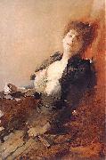 Franciszek zmurko Portrait of a woman with a fan and a cigarette oil painting